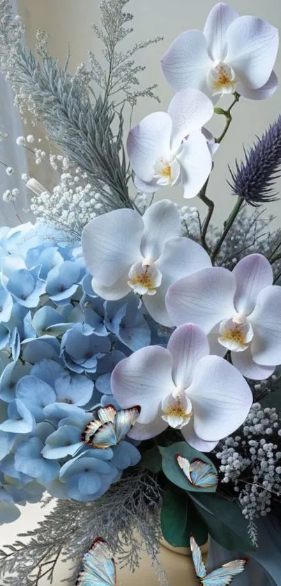 Elegant bouquet with orchids and butterflies.