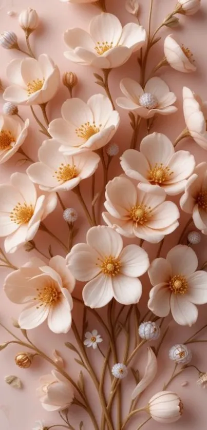 Delicate floral wallpaper with peach tones.