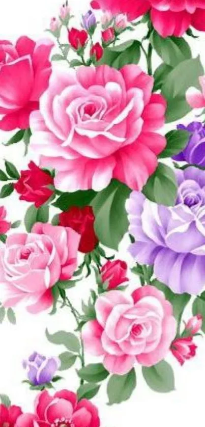 Elegant pink and purple floral wallpaper with roses.