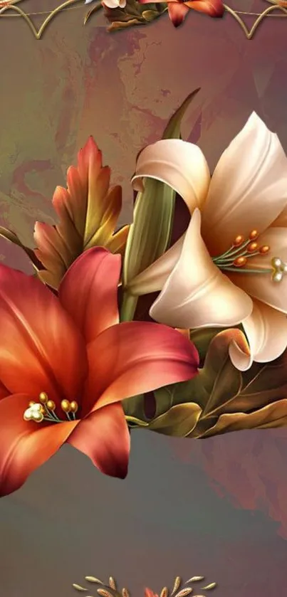 Elegant floral phone wallpaper with red and white lilies.