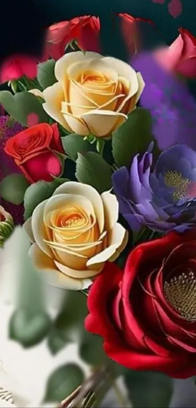 Elegant roses and vibrant flowers wallpaper.