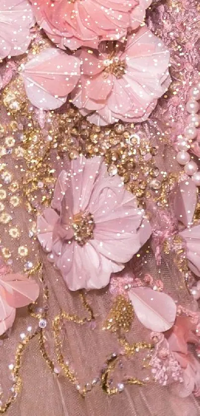 Pink and gold floral design wallpaper with elegant details.