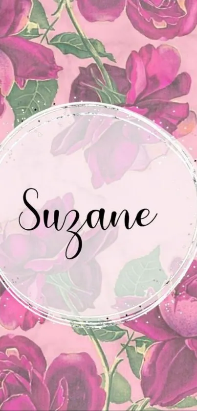 Pink floral wallpaper with elegant roses.