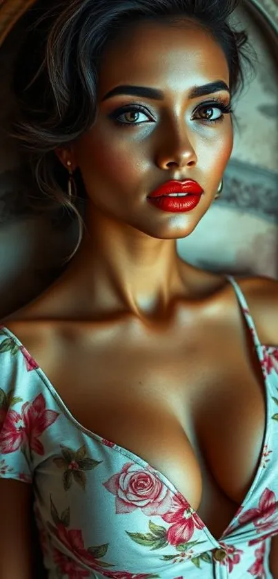 Elegant woman in floral dress portrait