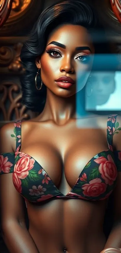 Elegant floral portrait mobile wallpaper with artistic design.