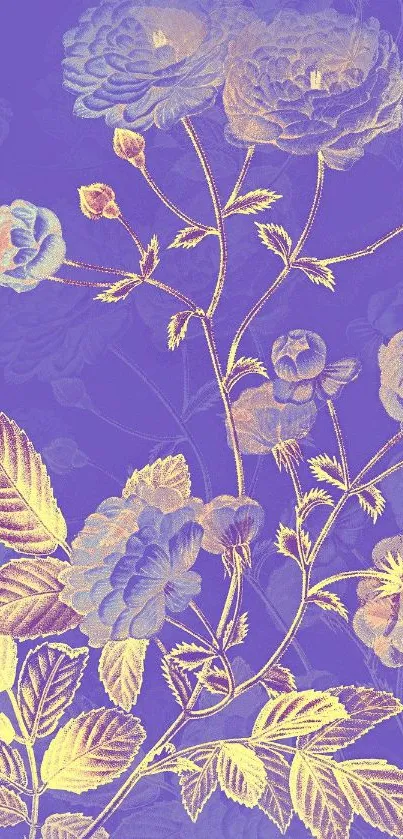 Elegant purple floral wallpaper with vintage roses.