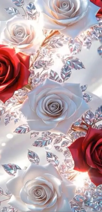 Elegant roses with silver leaves wallpaper