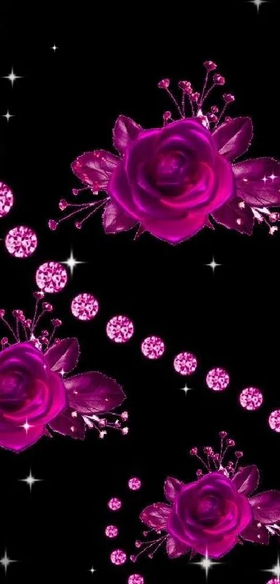 Elegant pink roses on black wallpaper design.