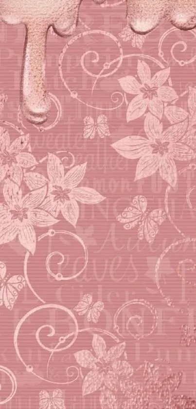 Elegant rose gold wallpaper with floral and swirl design.