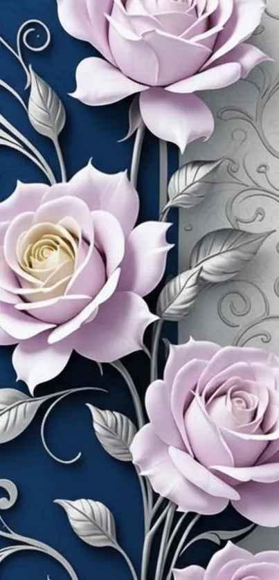 Elegant floral wallpaper with pink roses and intricate designs