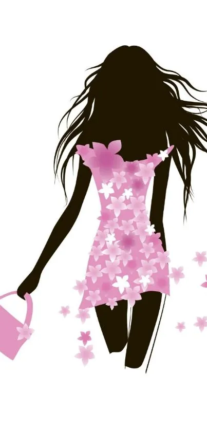 Chic silhouette with pink floral dress mobile wallpaper