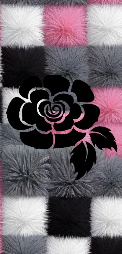 Elegant black rose on a plush texture background