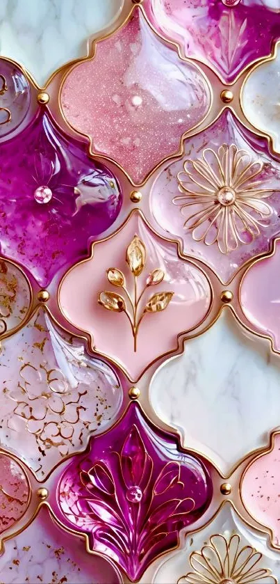 Elegant floral tile wallpaper with pink and purple hues.