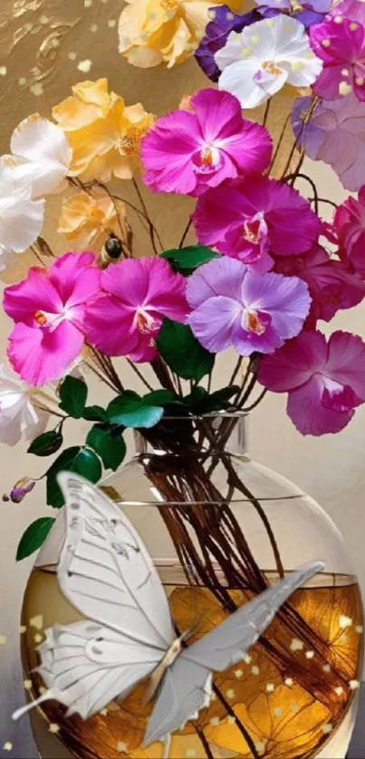 Colorful floral arrangement in a vase with artistic design.
