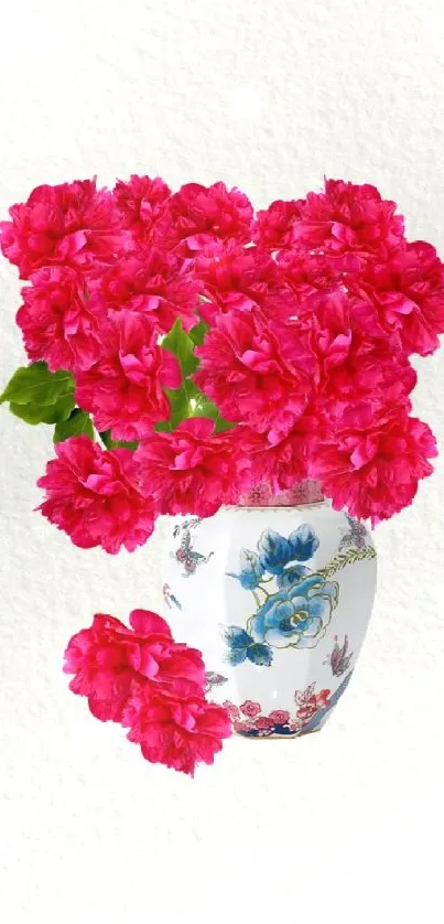 Elegant wallpaper with a floral vase and pink flowers on a soft background.