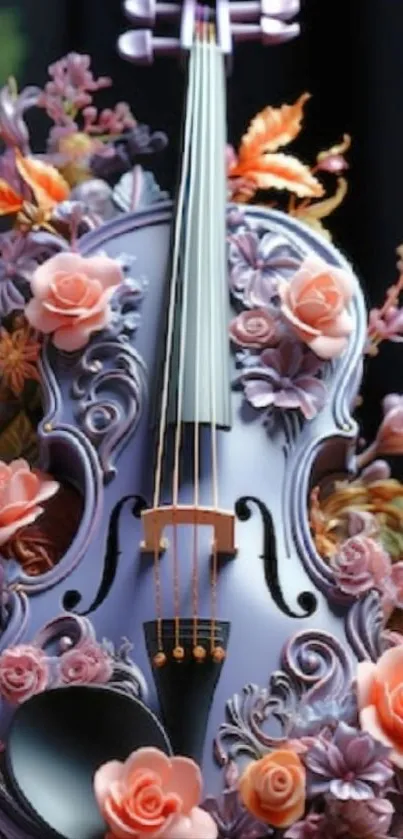 Violet violin with floral decorations
