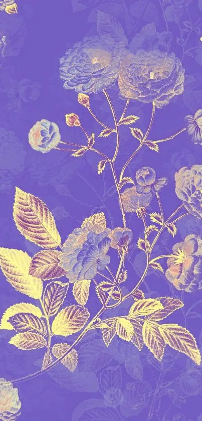 Elegant floral wallpaper with purple background and delicate flowers.