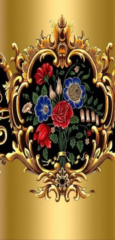 Luxurious golden floral pattern wallpaper design.