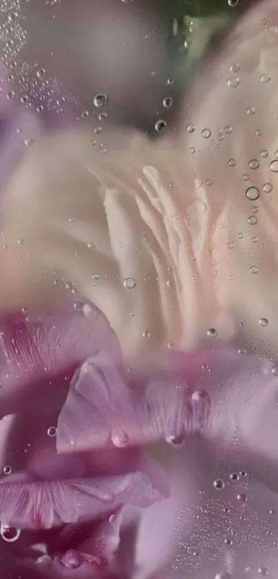 Delicate pink and purple flowers with water droplets as mobile wallpaper.