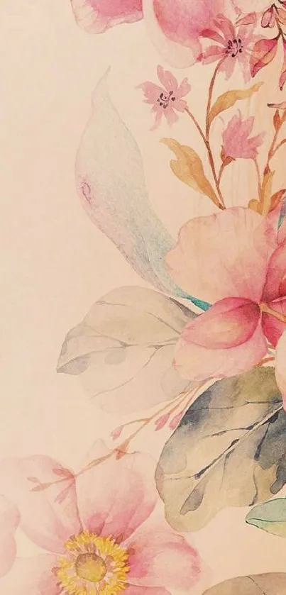 Elegant floral wallpaper with soft pastel watercolor flowers.