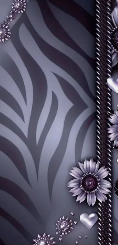 Elegant floral and zebra pattern mobile wallpaper.