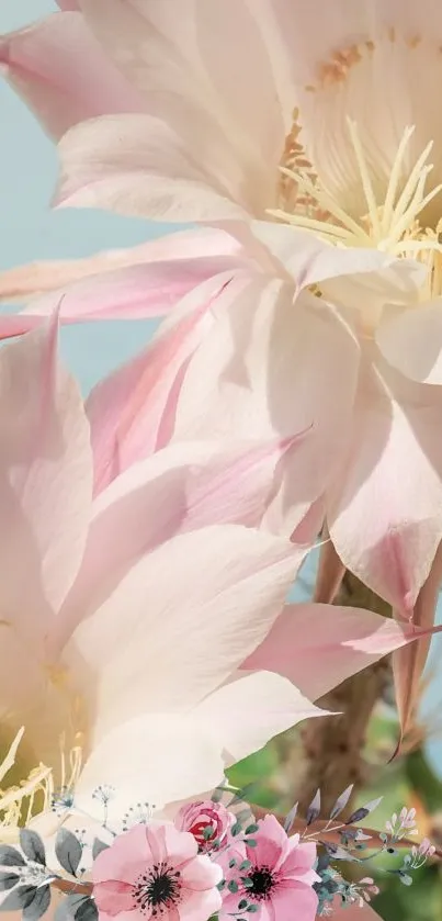 Elegant mobile wallpaper with soft pastel flowers.