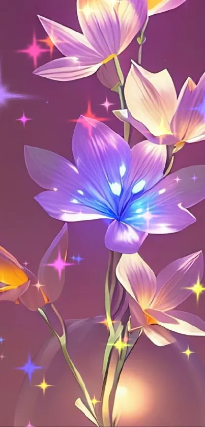 Elegant mobile wallpaper of a glowing flower vase.