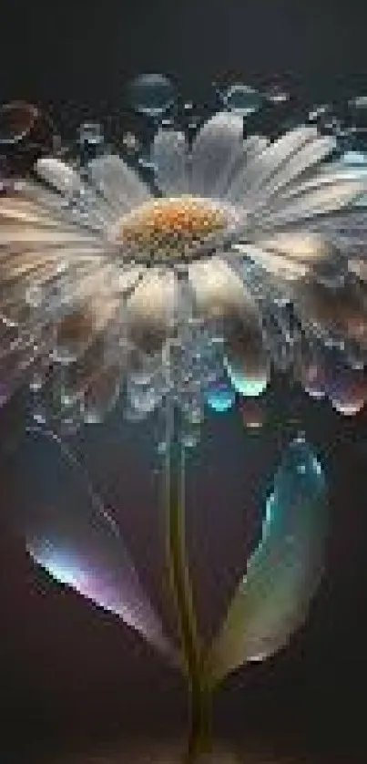 Elegant flower with glistening water droplets in artistic wallpaper.