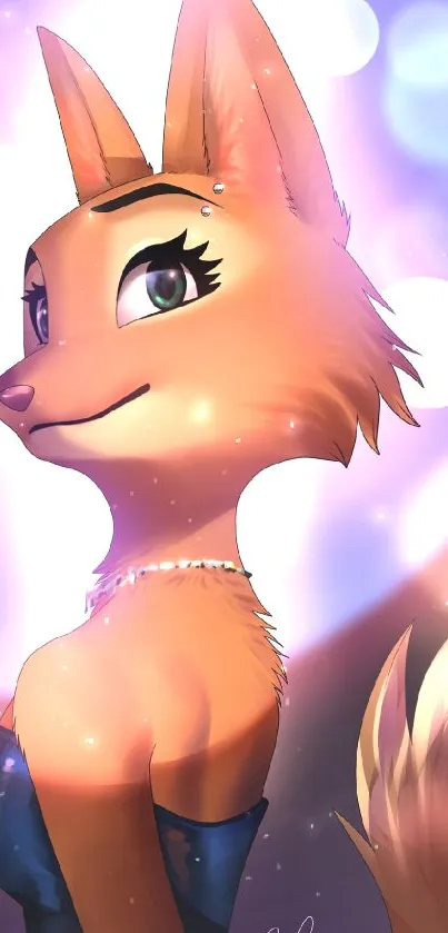 Elegant fox character in a purple dreamy background wallpaper.