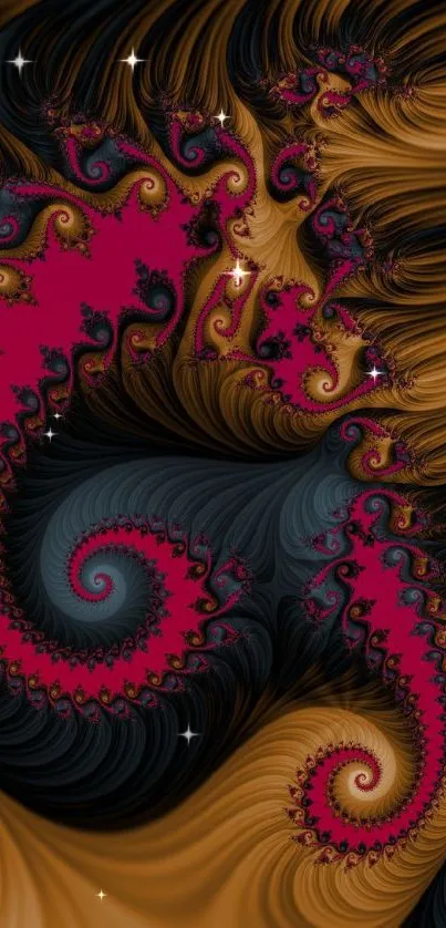 Intricate fractal design in burgundy and black swirls.