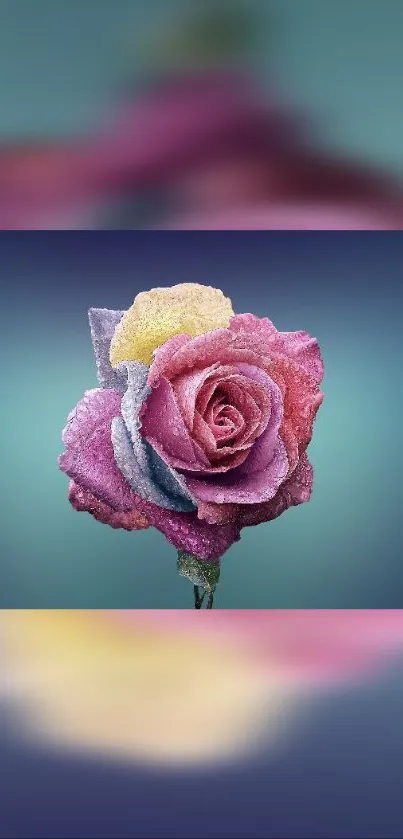 Frosted pink rose with vibrant petals against a soft background.