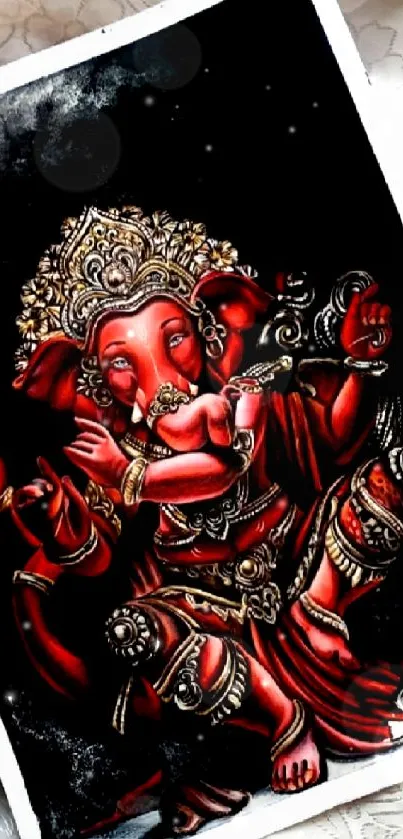 Artistic depiction of Lord Ganesh in vibrant red, perfect for mobile wallpaper.