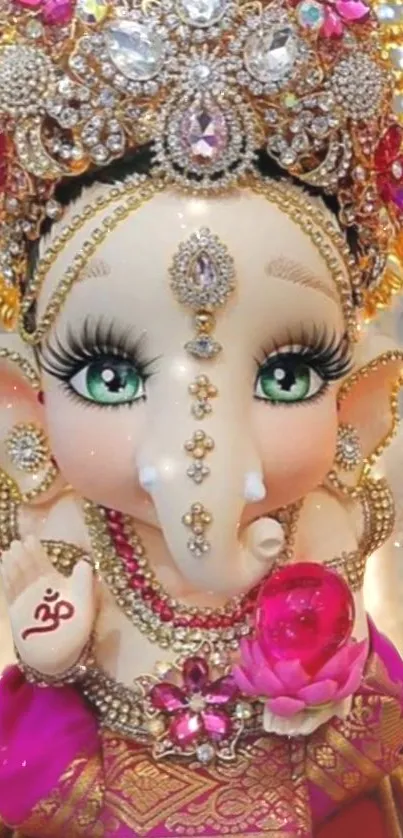 Beautiful Ganesh figurine with vibrant jewels and intricate details.