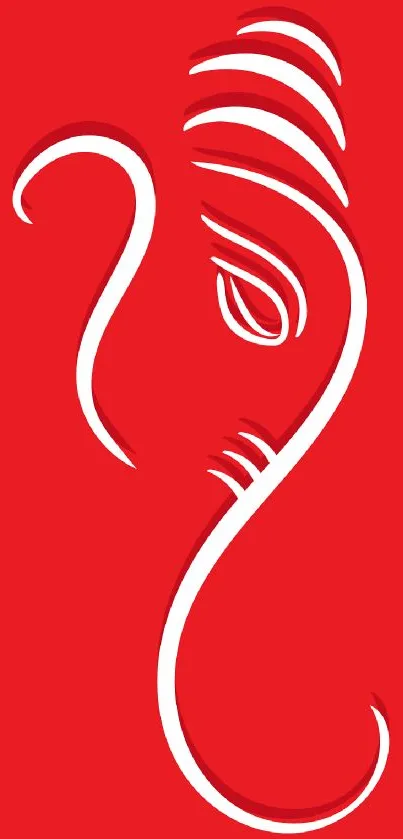 Minimalist Ganesh outline on red background.