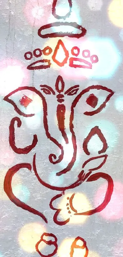 Minimalist red Ganesh on a light gray textured background mobile wallpaper.