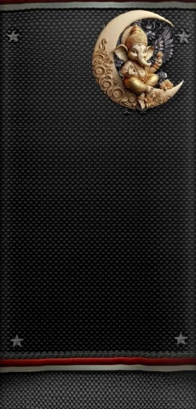 Ganesha on crescent moon mobile wallpaper in black and gold.