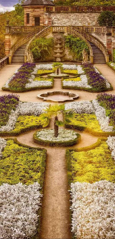 Elegant garden pathway with vibrant flowers and greenery.