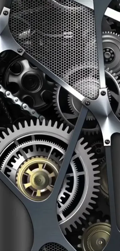 Close-up of elegant mechanical gears in silver tones.