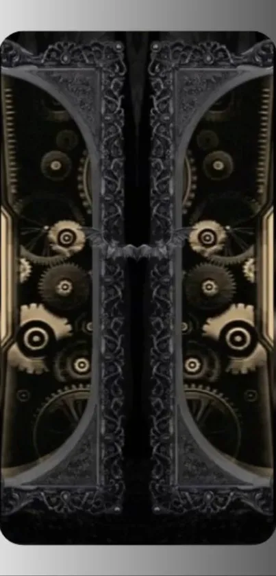 Elegant wallpaper with vintage gears and artistic frame design.