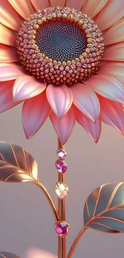Gem-encrusted flower wallpaper with elegant design.