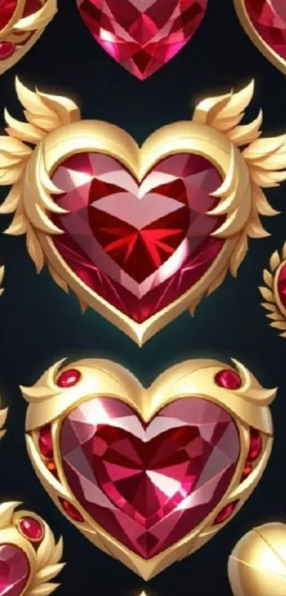 Red gem heart wallpaper with golden accents.
