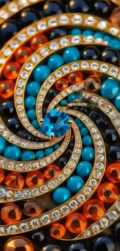 A stunning spiral design with colorful gems on mobile wallpaper.