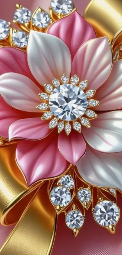 Gem-studded floral design wallpaper with gold accents.