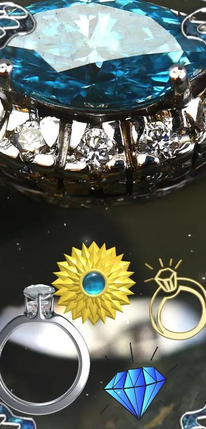 Elegant blue gemstone and ring mobile wallpaper.