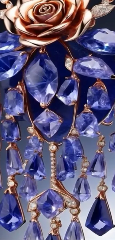 Blue gemstones with rose detail mobile wallpaper.