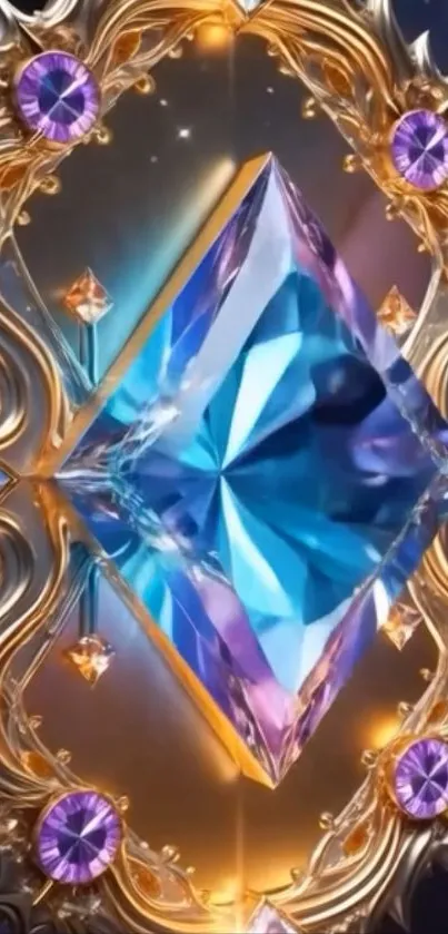 Elegant gemstone design with intricate details and golden accents.