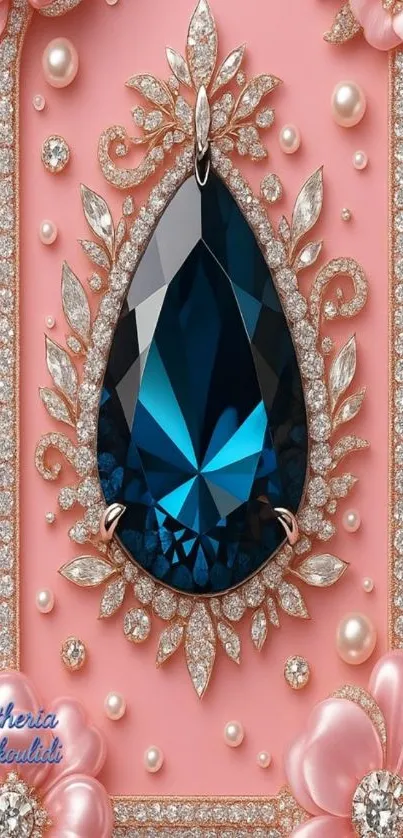 Elegant gemstone and floral design wallpaper