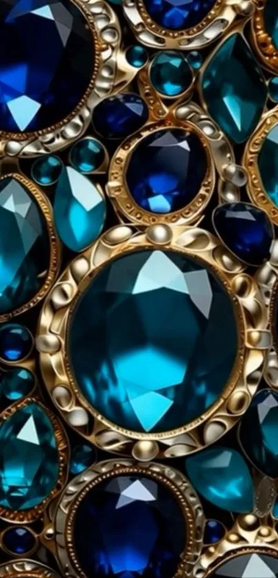 Intricate blue gemstone design with gold details.