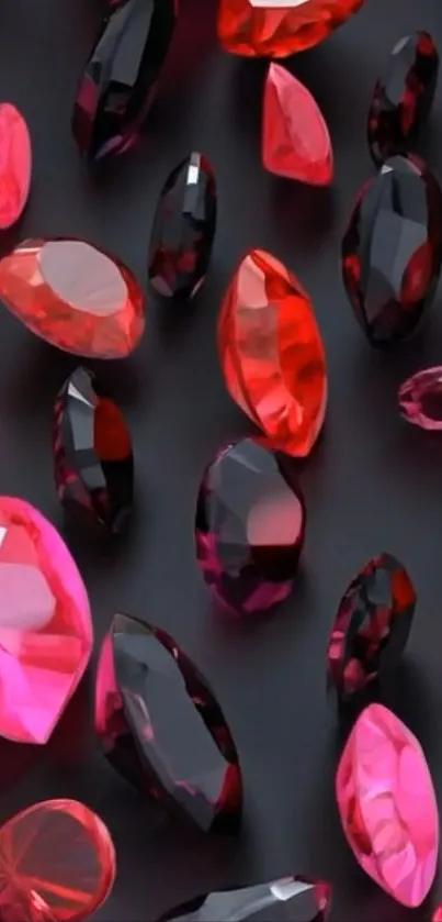 Elegant wallpaper with red and black gemstones on dark background.