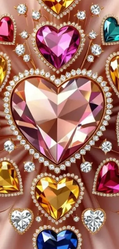 Vibrant gemstone hearts with elegant design.